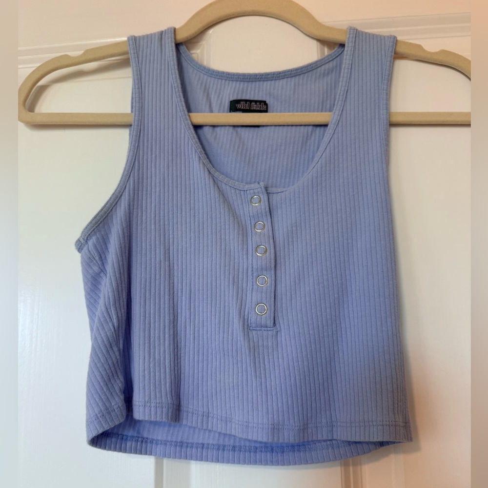 wild fable Light Blue Ribbed Henley Tank